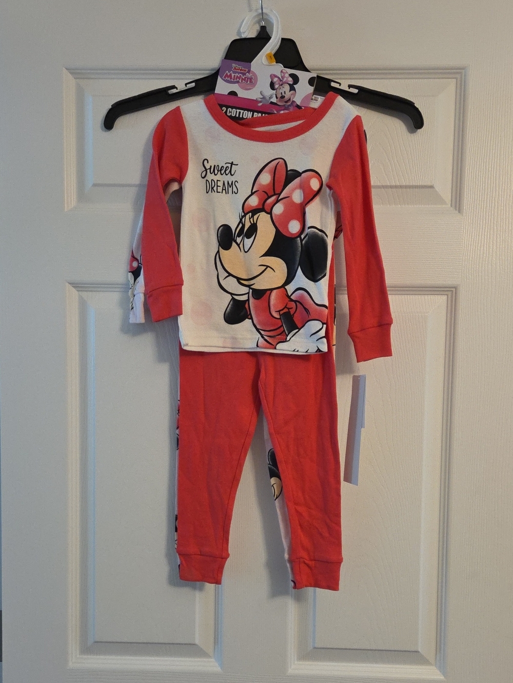 Disney Minnie Mouse Coral & White Four-Piece Pajama Set with Bow Graphic